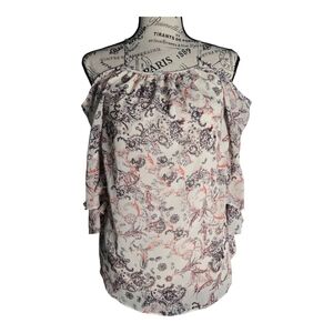 Clichè Cream With Pink and Gray Paisley Ruffled Off The Shoulder Blouse
